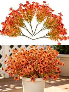 6 Bunches Autumn Decorative Artificial Flowers, UV-Resistant Silk-Like Plastic Daisy Plants, Suitable For Indoor/Outdoor, Yard, Porch, Autumn Decor, Garden, Balcony, Windowsill, Home Decoration - Orange - View 11