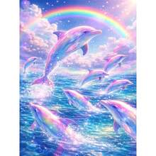 1PC DIY 5D Diamond Painting Kit Dolphin Pattern - Round Full Drill Art Mosaic Craft, Home Wall Decor, Unframed - No Frame - View 1
