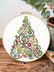 1件 20*20cm/7.9*7.9in 聖誕快樂刺繡套件，DIY手工刺繡套裝，適合成人初學者，居家禮物，女性縫紉禮物，包含使用說明書、印花布料、刺繡框、針與線 - A - 查看 15