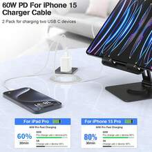 1 buah Kabel Pengisian Cepat USB-C ke USB-C 60W Jalinan Warna-warni 3,3 kaki, Kompatibel dengan iPhone Seri 17/16/15, Pro/Air/Mini, - MultiWarna - View 4
