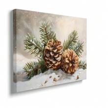 1pc Framed/Unframed Snowy Pine Cone Christmas Vintage Poster Festival Cozy Wall Art Canvas Print Nordic Winter Xmas Holiday Botanical Country Farmhouse Aesthetic Decor Retro Rustic Painting For Apartment,Living Room,Bedroom,Modern Home Decoration - A - View 2