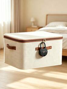 Fabric Storage Box, Foldable Cloth Box With Lid, Suitable For Clothes, Toys And Home Storage, Linen Material, Bedroom Storage Organizer - rice - View 15