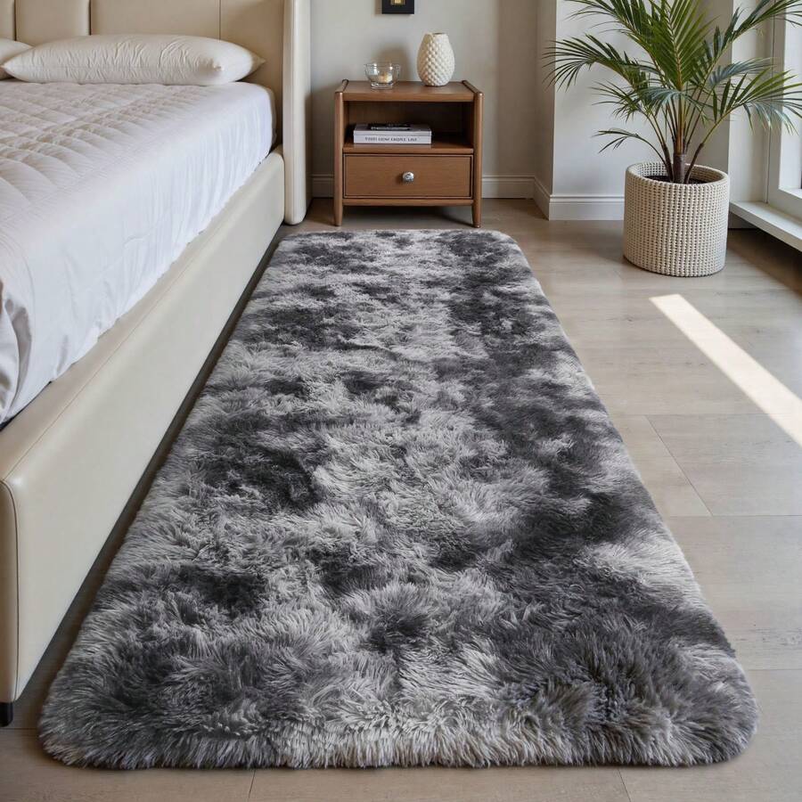 EDIMENS Long Hallway Runner Rug 80x300, High Pile Bathroom Rug Non-Slip, Fluffy Washable Kitchen Rug Bath Mat, Rugs For Bedroom Bed Runner Hallway Living Room - 紮染深灰 - 查看 1