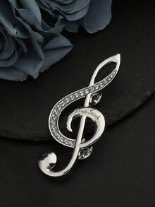 1pc Rhinestone Musical Note Brooch, Daily Wear, Holiday Gift - Silver - View 6