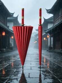 1PC Super Cool Samurai Style Umbrella, General Style Umbrella, Sword Long Handle Umbrella, Samurai Sword Style Parasol, Fashion Samurai/General Long Handle Umbrella, Waterproof Manual Open/Close, Automatic Long Handle Design, 8-Rib/16-Rib/24-Rib Steel Frame, Durable UV Protection - Straight-rib Umbrella - View 7