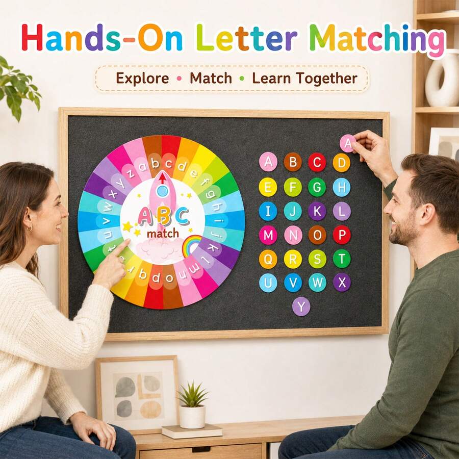 hoojojo Rainbow ABC Letter Matching Felt Cards Set, Colorful Round Alphabet Learning Pieces, Letter Recognition Teacher Teaching Aid, Learning Supplies, Classroom & Home Practice, Back‑To‑School