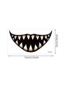 1pc Halloween Dark Demon Sharp Tooth Mouth Face Decor Rectangle Temporary Tattoo, Fake Tattoo For Party, Music Festival & Grad Gifts, Lasts 3-5 Days - Multicolor - View 6