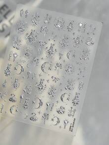 1 Silver Metal Nail Charm Sticker Alice Rabbit Swan Moon Rose 3D Embossed Nail Luxury Sticker Retro Butterfly Star Nail Art Decoration DIY - Silver - View 2