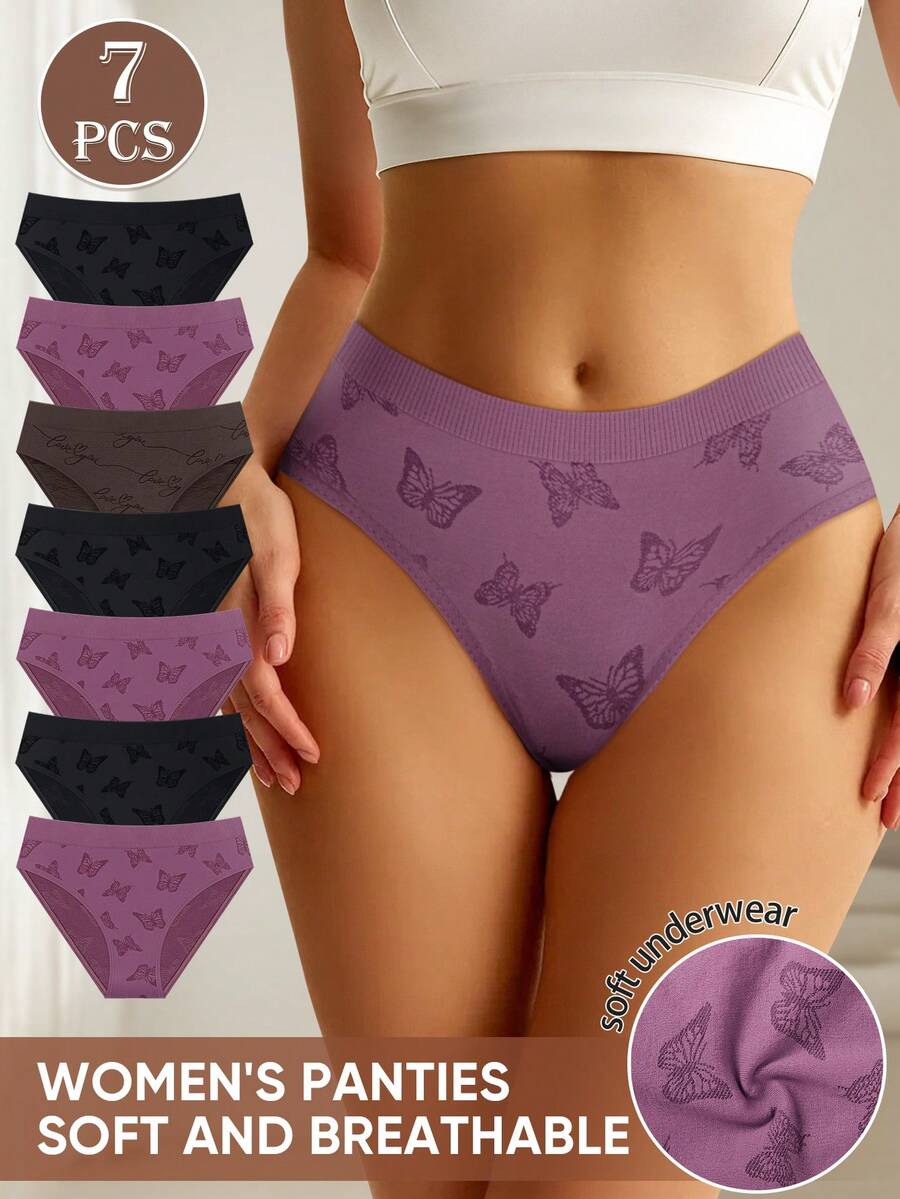 MEIYATING 7pcs/Pack Women's Seamless Ribbed Low-Rise Printed Comfortable Panties