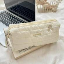 1pc Soft Rabbit Pattern Pencil Case, Large Capacity Portable Student Stationery Bag - J - View 1