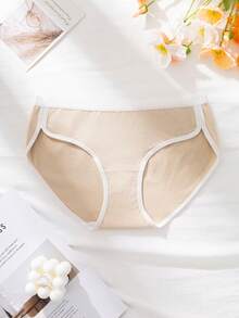4 Peças Conjunto de Lingerie Feminina de Algodão Macio e Confortável, Estilo Retrô Universitário, Calcinha Sem Costura Cintura Média, Shorts Esportivos, Conjunto de Lingerie na Cor Nude - Multicolorido - Visão 3