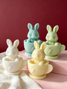 Cute Rabbit Teacup Silicone Candle Mold, Carrot Mug Cute Rabbit Shape, Flexible Silicone Material Easy Demolding, Suitable For Soy Wax, Aromatherapy Plaster, Handmade Soap DIY - Teacup Bunny - View 4