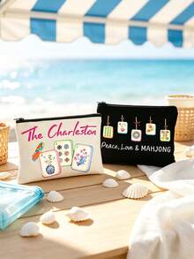 Fun Mahjong Gift Makeup Bag, Mahjong Pattern Toiletry Bag, Miscellaneous Storage Bag, Compact And Portable, Travel Essential, Makeup Bag Travel Toiletry Bag, Suitable For Wallet, Beach, Daily Travel, Applicable For Tourism, Party, Date, Back To School, Dorm, Ideal Women's Birthday Gift, Teacher's Day, Mother's Day, Valentine's Day, Christmas, Halloween, Best Choice For Mahjong Lovers, Game Players, Friends - Multicolor - View 4