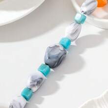 Tie Dye Marble Pattern Acrylic Beaded Necklace, Blue & Orange Contrast Asymmetrical Beads - Multicolor - View 4