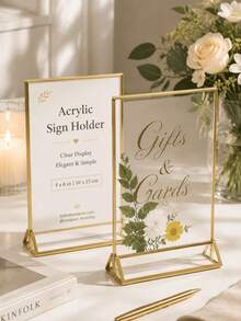 PAWSIN 5pcs 4x6 Inch Clear Acrylic Sign Holders, Double-Sided Gold Display Frame, Suitable For Table Numbers, Menus, Flyers, Weddings And Offices - Multicolor - View 6
