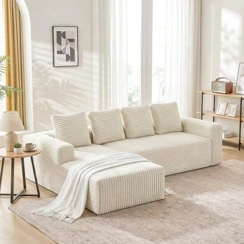 Cloud Sectional Sofa With L-Shape Chaise, Modern Modular Sofa With Deep Seating - Beige - View 1