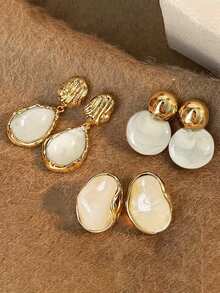 10pcs Vintage Elegant Geometric Water Drop Multi-Element Women's Resin Earrings Set, Versatile For Daily Wear, Great Gift - Multicolor - View 6
