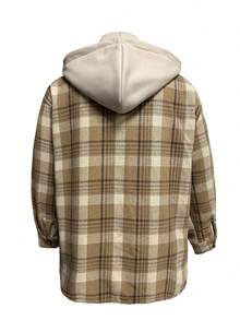 Women's Plaid Hooded Lightweight Shirt Jacket, Spring/Autumn - Multicolor - View 7
