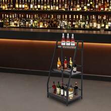 3-Tier Trapez Corner Liquor Bottle Rack With Protective Rail, Freestanding Red Wine Shelf, Space-Saving Corner Organizer For Home Bar, Living Room, And Wine Cabinet - 黑色 - 查看 4