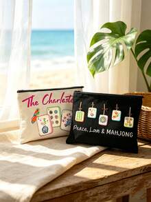Fun Mahjong Gift Makeup Bag, Mahjong Pattern Toiletry Bag, Miscellaneous Storage Bag, Compact And Portable, Travel Essential, Makeup Bag Travel Toiletry Bag, Suitable For Wallet, Beach, Daily Travel, Applicable For Tourism, Party, Date, Back To School, Dorm, Ideal Women's Birthday Gift, Teacher's Day, Mother's Day, Valentine's Day, Christmas, Halloween, Best Choice For Mahjong Lovers, Game Players, Friends - Multicolor - View 5