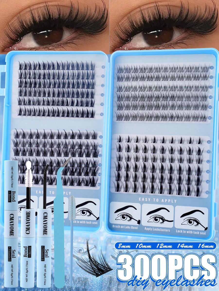 300pcs D Curl Single Lash Book, DIY False Eyelashes, Soft Natural Look Eyelash Extension Set, Fluffy Dense Segmented Lashes For DIY Home Use, Easy To Use, Large Capacity Long-Lasting False Eyelashes To Enlarge Eyes - Multicolor - View 1