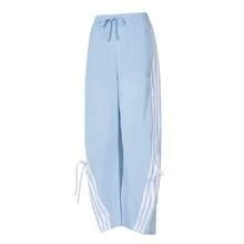 Adidas Women's Mid-Rise Tie-Waist Woven Dance-Style Bow Ribbon Straight Wide-Leg Striped Sweatpants - Baby Blue - View 7