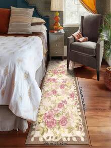 1 pieza Alfombra vintage floral para pasillo, alfombra antideslizante lavable a máquina para cocina interior, alfombra de estilo bohemio ultra suave, adecuada para pasillo, cocina, lado de la cama, entrada - Rosa vieja - Ver 3