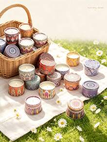 16pcs Bohemian Mandala Print Empty Candle Tins, Round Metal Candle Containers With Lids, Reusable DIY Candle Making Containers, Colorful Pattern Storage Tins, Suitable For Scented Candles, Home Decor And Handmade Craft Gifts - 16pcs - View 8