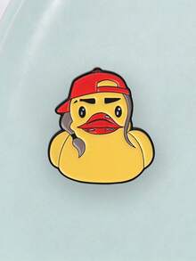 Cool Rubber Duck Enamel Pin Cartoon Duck With Red Cap & Braids Brooch Casual Outfit Decor Badge - Yellow - View 6