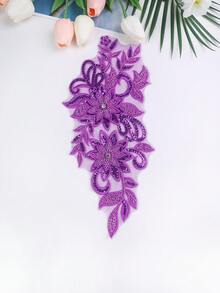 彩色3D刺繡貼花附珠飾與水鑽，婚紗配件，網紗蕾絲DIY表演服裝刺繡補丁，長度：31CM/寬度：16CM - 淡紫色 - 查看 4