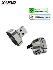 XUDA 2026 新款 2 合 1 無線 CarPlay / Android Auto 超迷你轉接器，2.4-5.0 GHz WiFi6 車載轉換器，有線轉無線，快速自動連接智能盒，無延遲，緊湊設計，時尚便攜，小巧精緻，配備 USB/USB-C 接口，無電池 - A - 查看 2