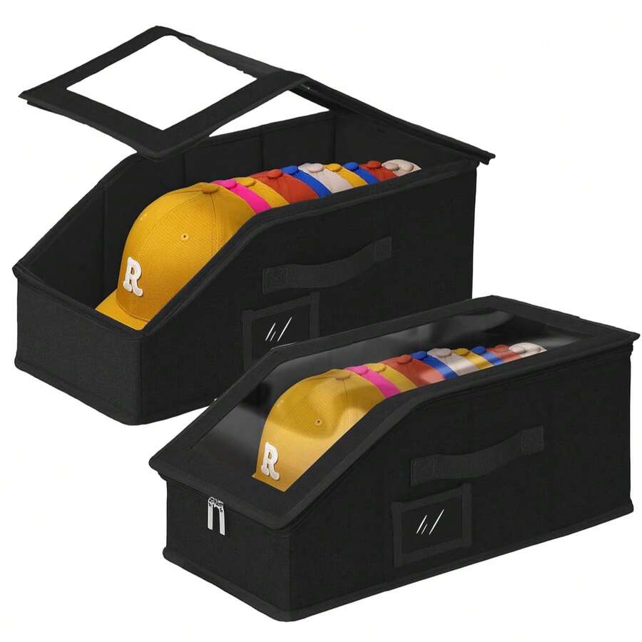 OrdoVault 12-Slot Top PVC Baseball Cap Storage Box, Hat Organizer, Closet Accessory, Foldable, With Label Slots, Suitable For Home Storage, Closet Organization, Organizing Baseball Caps, Duck Caps, Clothes, Etc., Ideal Holiday Gift - View 1