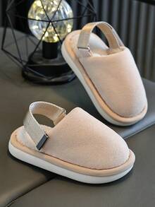 Children's Slippers Autumn Winter With Back Strap And Hook And Loop Indoor Home Fuzzy Bedroom Slippers Simple Fashion - Beige - View 3