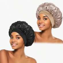 Women's Natural Curly Hair Satin Silk Sleep Cap, Loose Beanie Style Sleep Bonnet - Multicolor - View 2