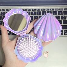 3pcs/1pc Shell Air Cushion Scalp Massage Comb, Portable Shell Comb For Female Students, Foldable Comb, Multicolor With Built-In Mirror - Multicolor - View 5