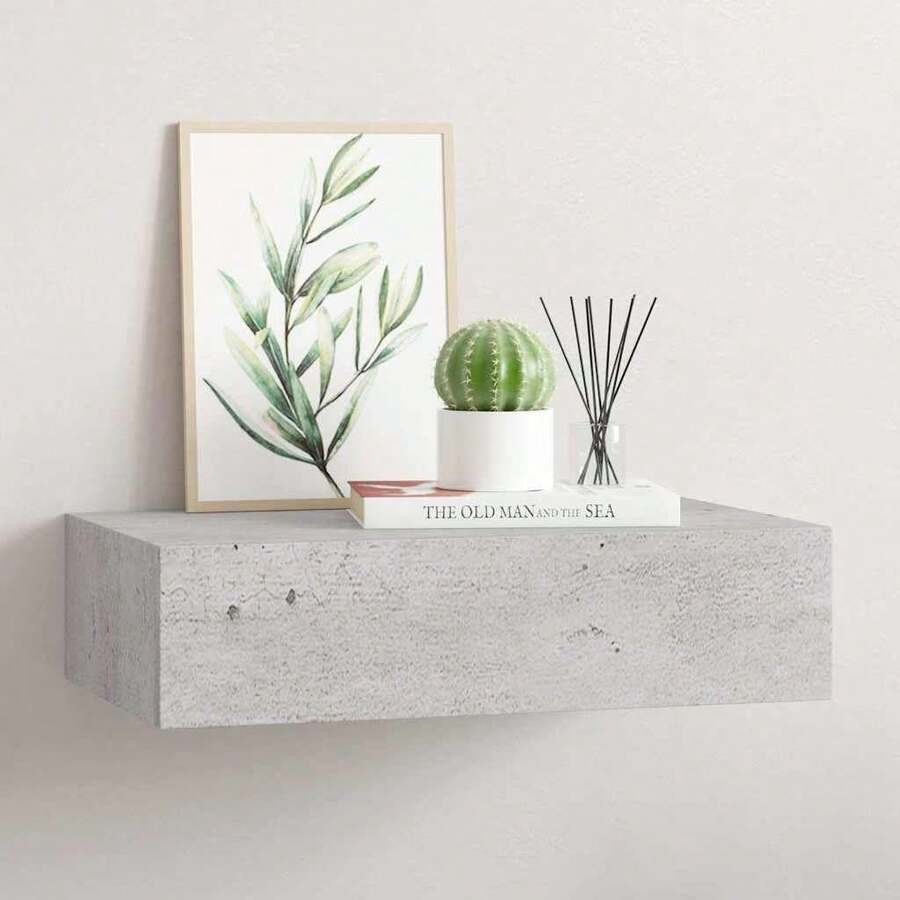 vidaXL Wand-Schubladenregal Wand-Schublade Schweberegal Hängeregal Wandschrank Wandboard Wandregal Mit Schublade Betongrau 40x23,5x10cm MDF - Concrete Dust - View 1
