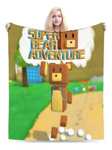 Cobija Suave y Calientita Tipo Plush Manta De Franela Con Temática De Anime Super Bear Adventure, - Negro - Ver 1