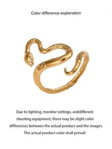 1pc Stainless Steel Women's Open Ring, Adjustable Snake Wrap Design, 3D Vintage Snake Metal Texture Element, Niche Cool Retro Style, Gold Color, Teacher, Women's Personalized Accessory, Suitable For Daily Wear, Vacation, Party, Travel, Can Be Given As Birthday, Anniversary Gift, Unique Design, Highlights Avant-Garde Fashionable Elegant - Ring - View 4
