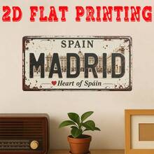 2D Flat Print, 1pc, Vintage Metal Sign, Madrid Spain Heart Sign, Retro Decor, Garage Decor, Cafe Wall Art, Bar Decor, Home Decor, Perfect Gift For Travelers And Friends (Random Style) - A - View 1