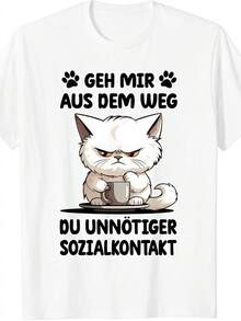T-Shirt With German Text Coffee Cat Leave Me Alone You Unnecessary Social Contact [Langu, Black - White - View 1