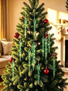 24pcs/Pack - Christmas Tree Crystal Decorations, Transparent Acrylic Christmas Tree Ice Crystal Hanging Ornaments, Suitable For Christmas, New Year, Wedding And Winter Party Decoration - Green - View 3