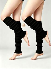 2 pares de calentadores de piernas de baile de punto lindos para mujer, adecuados para otoño/invierno - Negro - Ver 9
