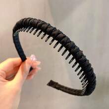 Women Ruched Fabric Wrapped Non Slip Teeth Hair Headband Solid Color Korean Style Bangs Fixing Hair Hoop Daily Makeup Washing Face Hair Accessories - Multicolor - View 6