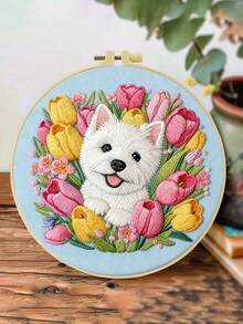 1件 20*20cm/7.9*7.9in 貓/狗/鹿/松鼠刺繡套件，DIY手工刺繡套裝，適合成人初學者，居家禮物，女性縫紉禮物，含使用說明書、印花布料、刺繡框、針與線 - A - 查看 15