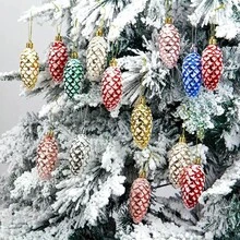 5 món đồ trang trí Giáng Sinh bằng nhựa sơn hình quả thông, quả cầu trang trí cây thông Noel, quả thông nhựa treo - Vàng hồng - Xem 2