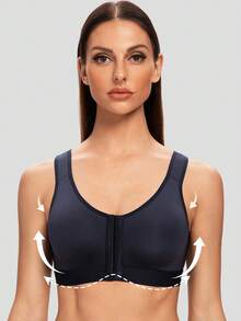MELENECA Women's Front Closure Wirefree Post Surgery Plus Size Back Support Posture Bra - Navy Blue - View 3