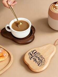 1pc Personalized Custom Wooden Coaster, Pear-Shaped Wooden Coaster With Logo Engraving, Heat-Insulating Wooden Coaster For Home Use, Suitable For Cups, Mugs, Glassware - Perfect For Home, Restaurant, Bar And Outdoor Activities - Multicolor - View 3
