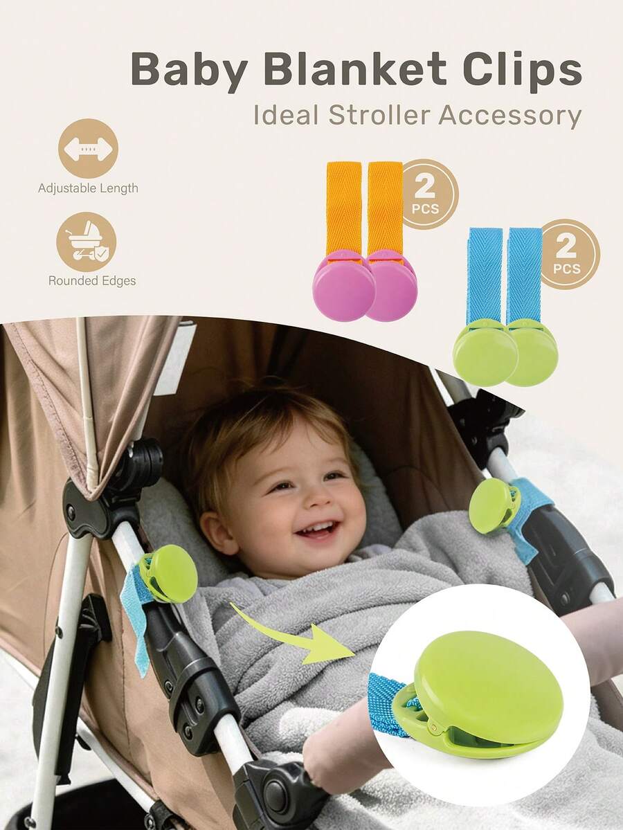 2 Packs Stroller Blanket Clips, Adjustable Fasteners With Rounded Edges, For Towels, Blankets & Nursing Covers, Pram, Cradle, Travel Essentials