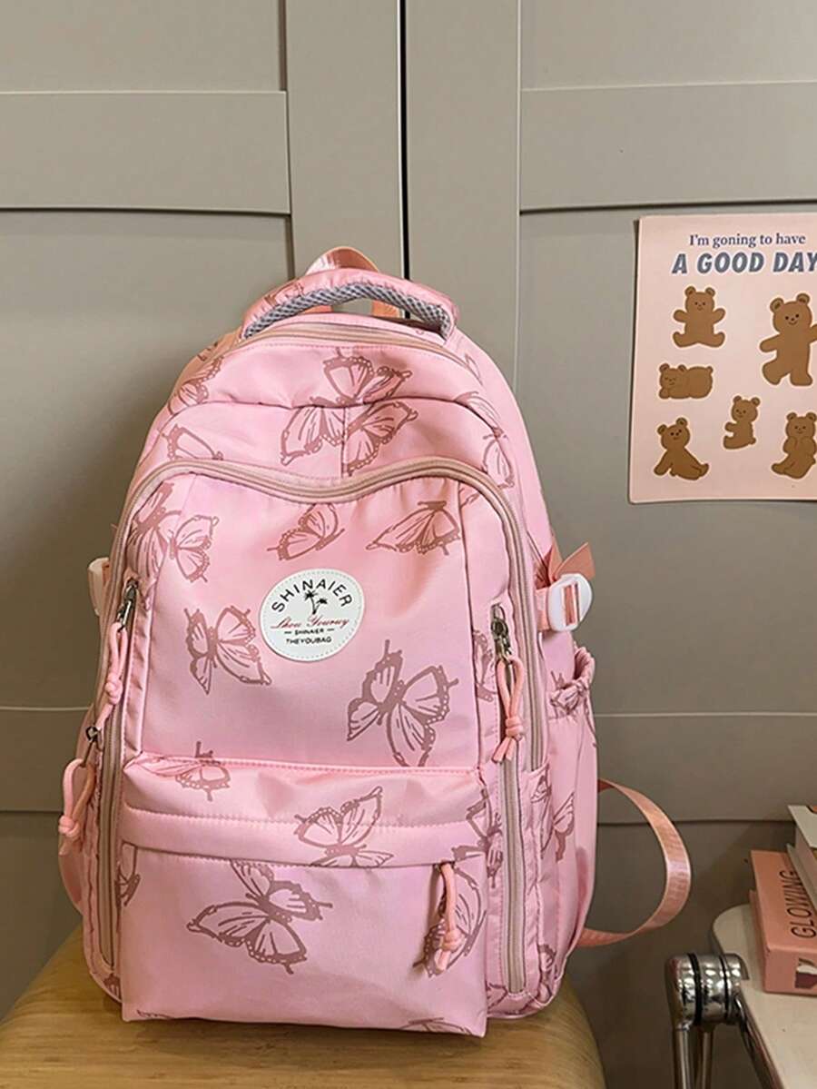 輕量便攜防盜後背包,多口袋設計,適合學生與青少年,適用於學校、旅行、徒步、登山、運動及戶外活動 - 粉色 - 查看 1