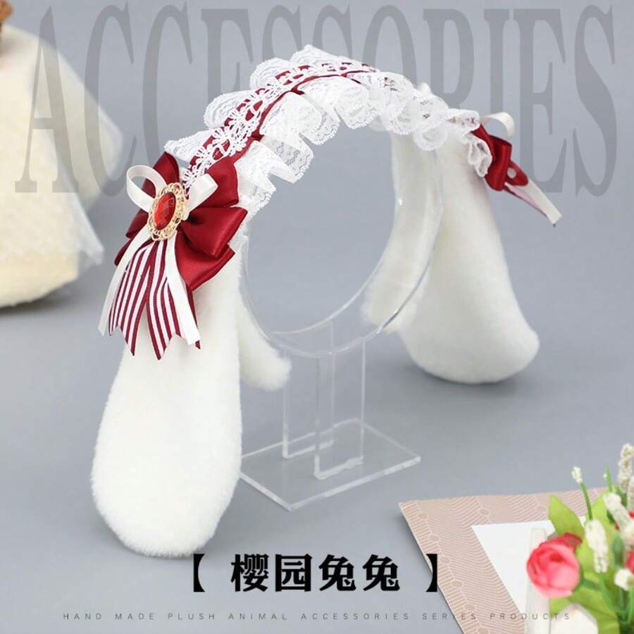 手工毛絨蝴蝶結髮箍髮飾 Cosplay 派對動物耳朵蘿莉塔兔耳髮箍